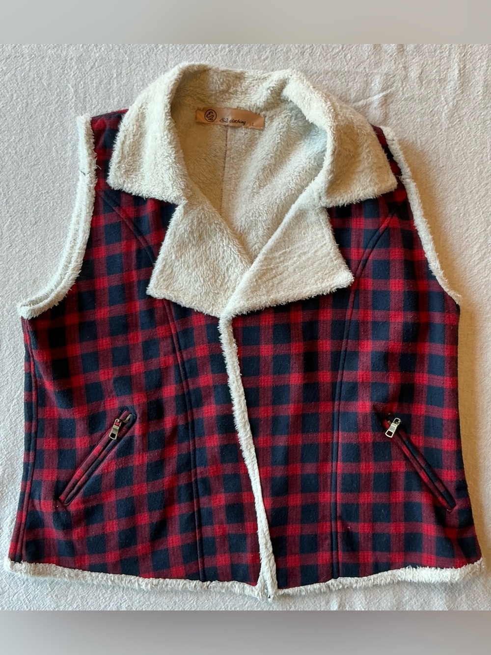 Cozy Western Buffalo Plaid Red & Navy Sherpa-Lined Vest